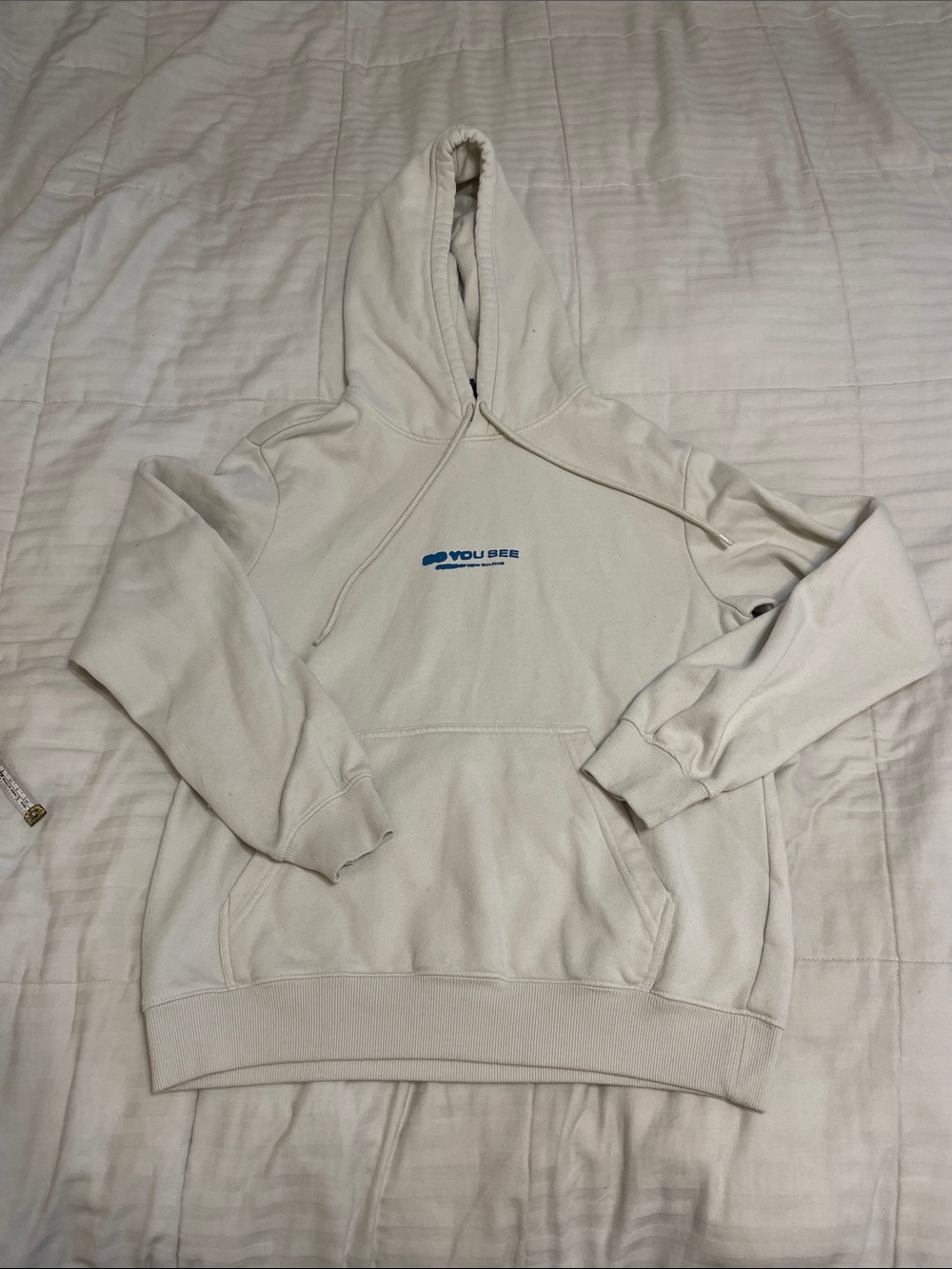 H&M Cream Hoodie with Blue Logo